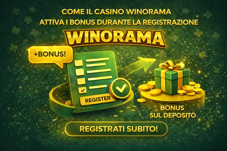 Processo di attivazione del bonus durante la registrazione sul casinò online Winorama con flusso di verifica e accredito automatico