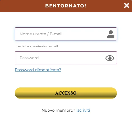 Modulo di accesso all'account sul sito Winorama per l'ingresso sicuro del giocatore con campi username e password